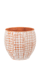 Load image into Gallery viewer, Embossed Woven Terracotta Finish Curved Planter (2pc set) by Ganz CG179467