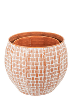 Load image into Gallery viewer, Embossed Woven Terracotta Finish Curved Planter (2pc set) by Ganz CG179467