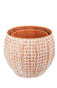 Embossed Woven Terracotta Finish Curved Planter (2pc set) by Ganz CG179467