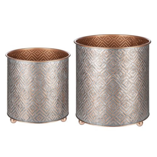 Copper Finish Embossed Diamond Planter (2pc set) by Ganz CG179468