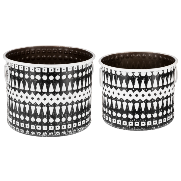 Embossed Black & White Geo Round Planter (2pc set) by Ganz CG180330