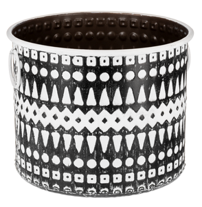 Embossed Black & White Geo Round Planter (2pc set) by Ganz CG180330