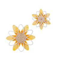 Embossed Layered Wood Flower with Wood Beads & Natural Woven Center Wall Decor (2pc set) by Ganz CG184103