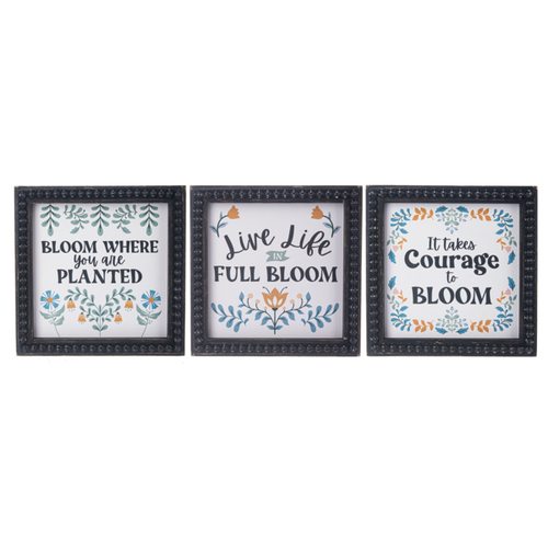 Boho Florals & Text Wall Decor w/ Beaded Frame by Ganz CG184215