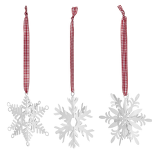 Load image into Gallery viewer, Snowflake Ornament with Red &amp; White Gingham Ribbon (6pc ppk) by Ganz CX178217