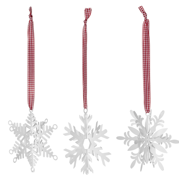 Snowflake Ornament with Red & White Gingham Ribbon (6pc ppk) by Ganz CX178217