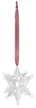 Load image into Gallery viewer, Snowflake Ornament with Red &amp; White Gingham Ribbon (6pc ppk) by Ganz CX178217