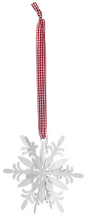 Load image into Gallery viewer, Snowflake Ornament with Red &amp; White Gingham Ribbon (6pc ppk) by Ganz CX178217