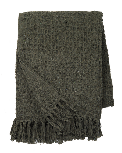 Green Textured Waffle Woven Throw by Ganz CX187114