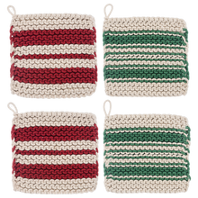 Load image into Gallery viewer, Cotton Crochet Red  Stripe Pot Holder (4pc set) by Ganz CX196973