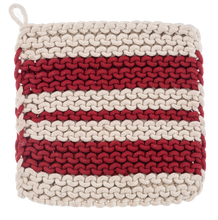 Load image into Gallery viewer, Cotton Crochet Red  Stripe Pot Holder (4pc set) by Ganz CX196973