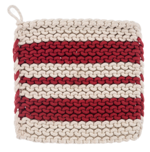 Load image into Gallery viewer, Cotton Crochet Red  Stripe Pot Holder (4pc set) by Ganz CX196973