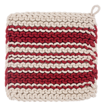 Load image into Gallery viewer, Cotton Crochet Red  Stripe Pot Holder (4pc set) by Ganz CX196973