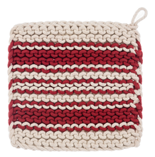 Load image into Gallery viewer, Cotton Crochet Red  Stripe Pot Holder (4pc set) by Ganz CX196973
