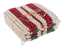 Load image into Gallery viewer, Cotton Crochet Red  Stripe Pot Holder (4pc set) by Ganz CX196973