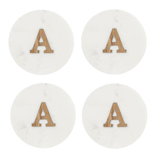 Round White Marble (4pc) Coaster with Letter A Inlay CB181548