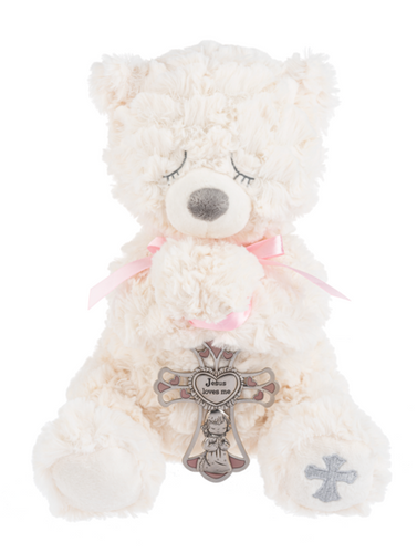 Serenity Bear with Cross (2pc set) by Ganz H15314 Pink