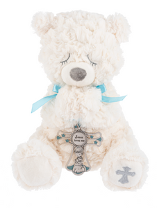 Serenity Bear with Cross (2pc set) by Ganz H15315 Blue