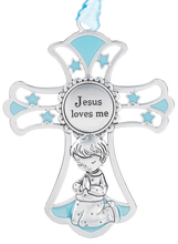 Load image into Gallery viewer, Serenity Bear with Cross (2pc set) by Ganz H15315 Blue