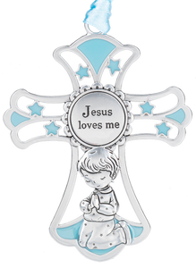Serenity Bear with Cross (2pc set) by Ganz H15315 Blue