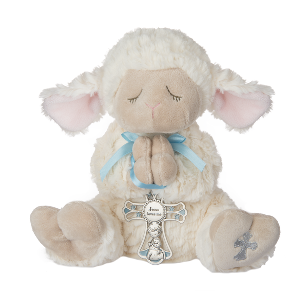 Serenity Lamb with Cross (2pc set) by Ganz HE10234 Blue
