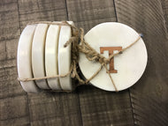 Round White Marble (4pc) Coaster with Letter T Inlay by Ganz CB182783