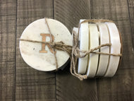 Round White Marble (4pc) Coaster with Letter R Inlay by Ganz CB182781