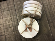 Round White Marble (4pc) Coaster with Letter N Inlay by Ganz CB182779