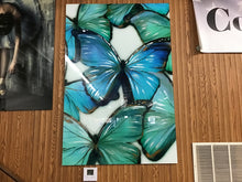 Load image into Gallery viewer, Floating Tempered Glass with Foil - Blue Butterflies by Classy Art SF1223