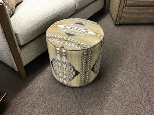 Olivia Round Non-Storage Ottoman by Marshfield 1933-09 Arrowhead Raffia #31, Glasgow Raffia #16