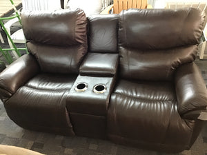 Trouper Leather Reclining Loveseat w/ Console by La-Z-Boy Furniture 449-724 LB172779 Walnut