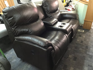Trouper Leather Reclining Loveseat w/ Console by La-Z-Boy Furniture 449-724 LB172779 Walnut