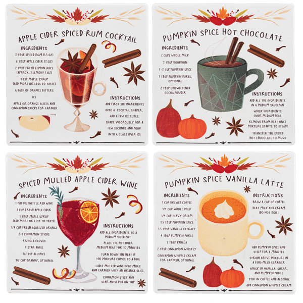 Fall Drink Recipe Coaster Set (4pc set) by Ganz MA191741