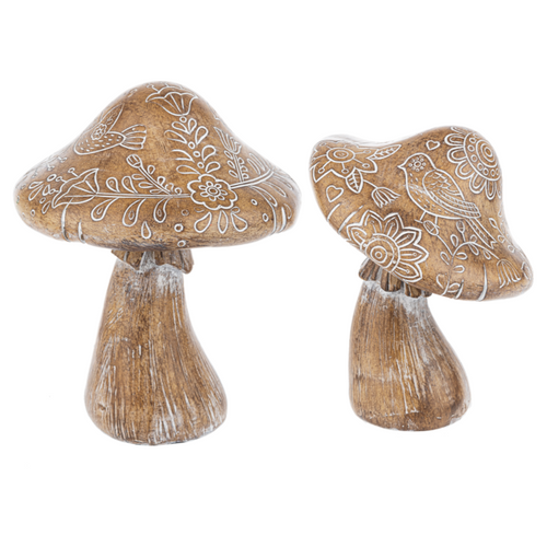 Carved Whitewash Mushroom Figurines (2pc Set) by Ganz MG191456