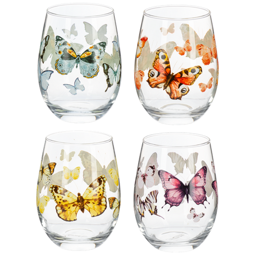 Butterfly Stemless Wine Glasses (4pc ppk) by Ganz MG195005