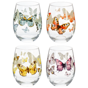 Butterfly Stemless Wine Glasses (4pc ppk) by Ganz MG195005