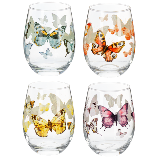 Butterfly Stemless Wine Glasses (4pc ppk) by Ganz MG195005