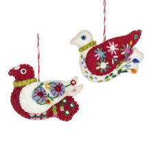 Load image into Gallery viewer, Stitched Red &amp; White w/ Flower Bird Ornaments (6pc ppk) by Ganz MX184300