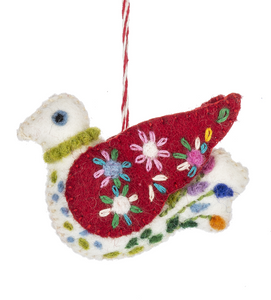 Stitched Red & White w/ Flower Bird Ornaments (6pc ppk) by Ganz MX184300