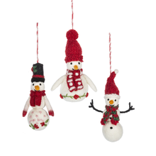 Load image into Gallery viewer, Wool Snowman Ornament (6pc ppk) by Ganz MX185102