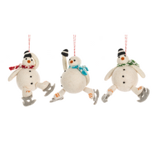 Load image into Gallery viewer, Wool Snowman Skating Ornaments (3pc ppk) by Ganz MX189833