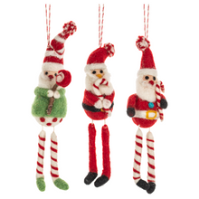 Load image into Gallery viewer, Wool Santa w/ Dangle Leg Ornaments (3pc) by Ganz MX189839