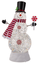 Load image into Gallery viewer, LED Light Up Shimmmer Peppermint Snowman Figurine by Ganz MX194105