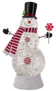 LED Light Up Shimmmer Peppermint Snowman Figurine by Ganz MX194105