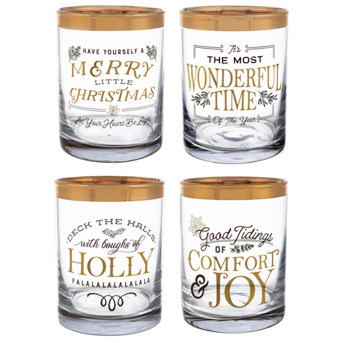 Holiday Messages Low Ball Glasses (4pc ppk) by Ganz MX194422