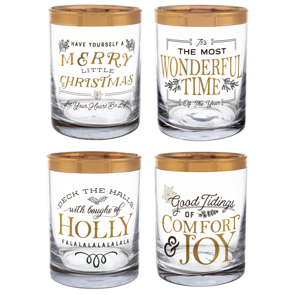 Holiday Messages Low Ball Glasses (4pc ppk) by Ganz MX194422