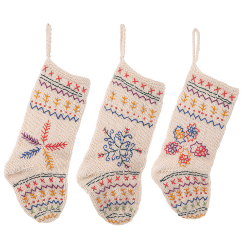 Embroidered Knit Snowflake Stockings (3pc ppk) by Ganz MX194481