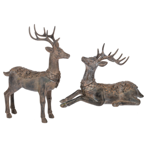 Antique Deer 2pc Set w/ Scroll Pattern Figurine Set by Ganz MX197295