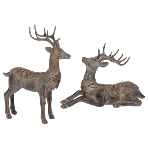 Antique Deer 2pc Set w/ Scroll Pattern Figurine Set by Ganz MX197295