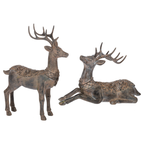 Antique Deer 2pc Set w/ Scroll Pattern Figurine Set by Ganz MX197295